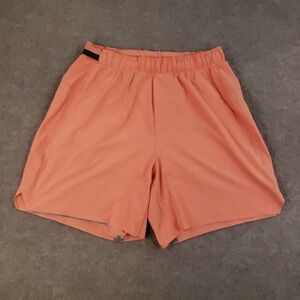 Lululemon Surge Shorts Mens Small Orange Drawstring‎ Lined Logo 6 Inch Inseam